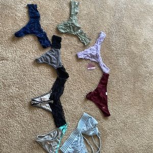 5 Pink/Vs thongs 2 Savage Fenty thongs and 1 Pink/Vs Bralette